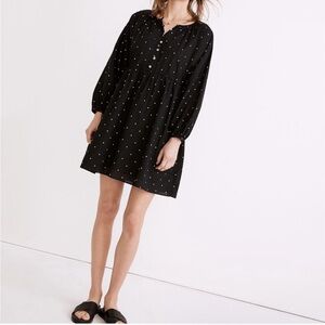 Madewell Button-Front Tie-Waist Mini Dress in Square Spot size Large